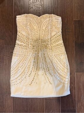 H&M Strapless Ivory Dress with Gold Beading